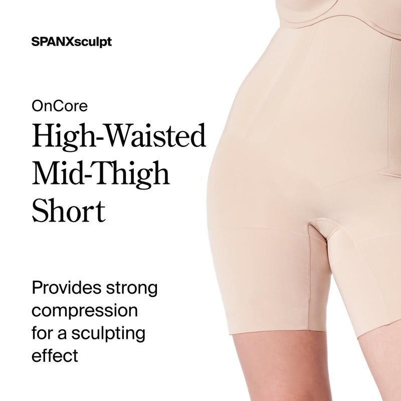 SPANXsculpt OnCore High-Waisted Mid-Thigh Short - Powerful Sculpting Shapwear for Women - Level 4 Compression - Core Control - Soft Nude - Small - Standard - Image 2